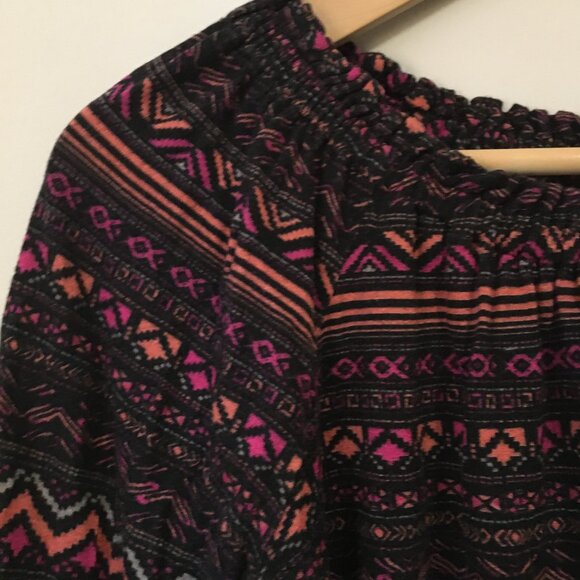 Tribal Print Ruched Smocked Collar Viscose Top - Picture 3 of 16